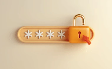 Sicheres Passwort Bild mit einem mit Sternchen verschlüsseltem Code und einem Schloss.